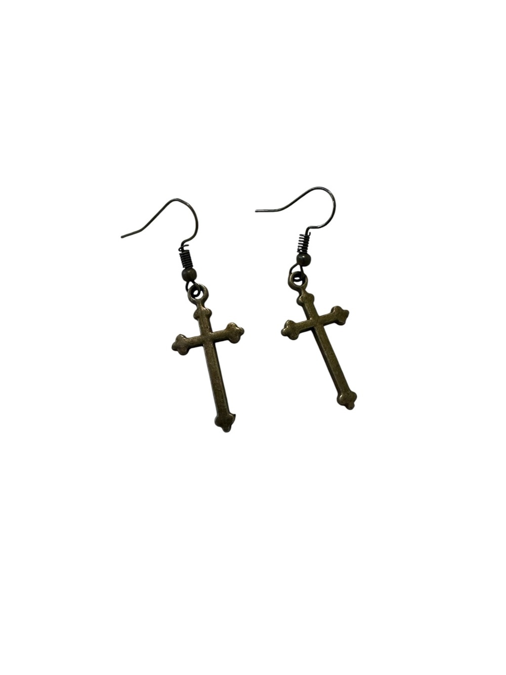 Bronze Cross Design Drop Earrings